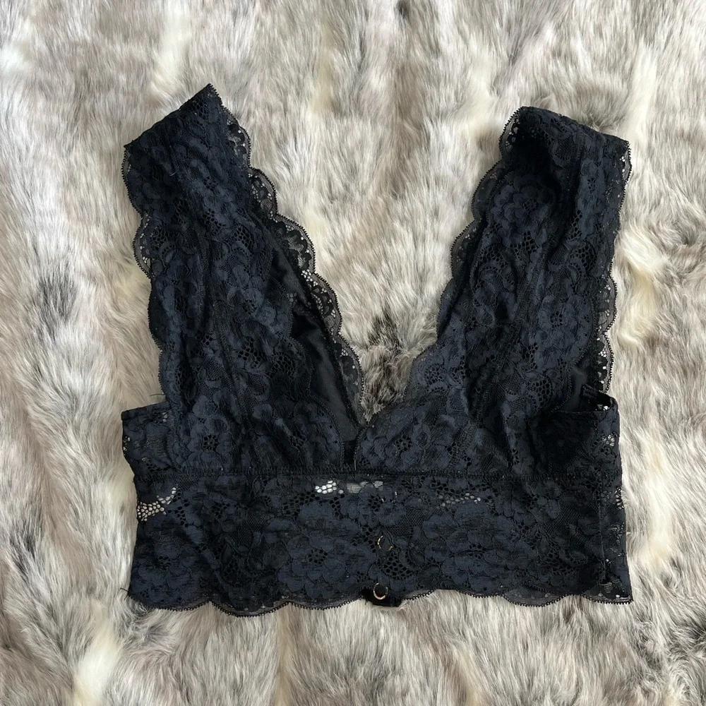 Intimately Free People Heartbreaker Black Lace Brami Bralette sz XS Tp